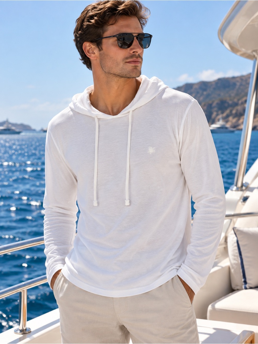 Vilebrequin White Long-Sleeve Hooded Shirt
